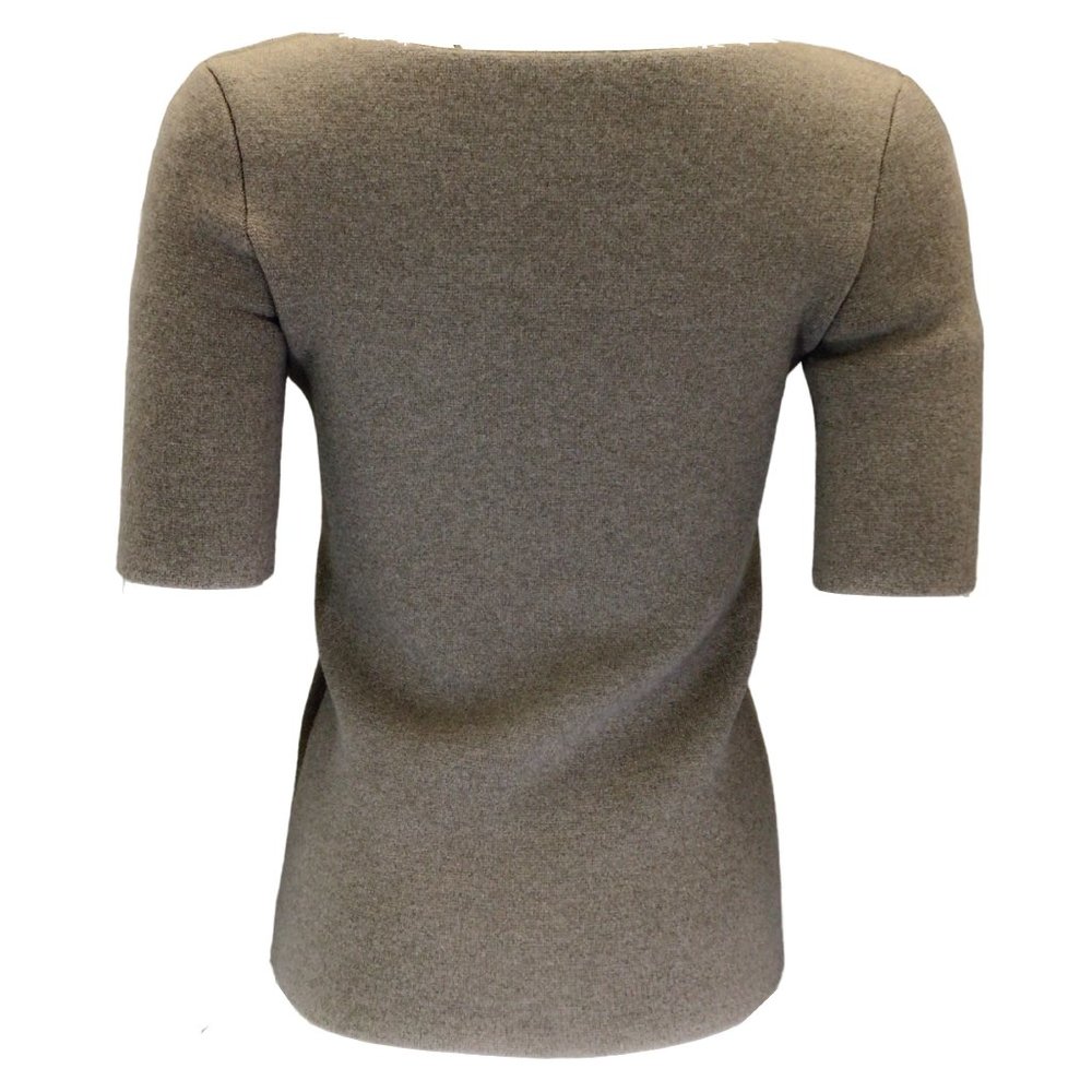 BALENCIAGA TAUPE SHORT SLEEVED SWEETHEART NECKLINE WOOL KNIT SWEATER - Picture 3 of 5
